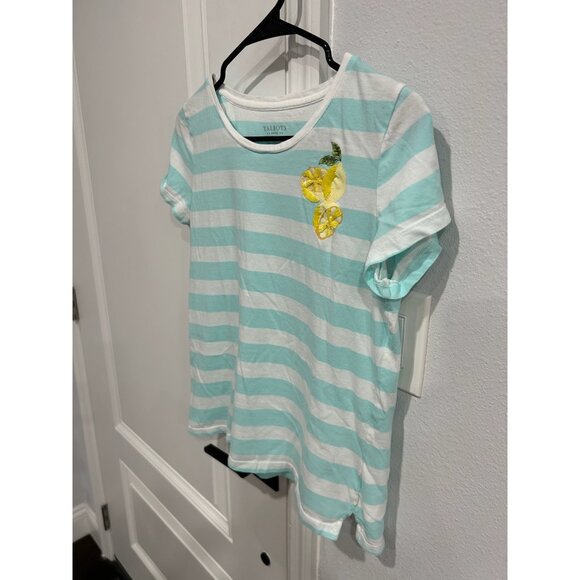 Talbots Striped Lemon Embellished Short Sleeve Tee Blue White Sz Small Petite - Picture 3 of 9